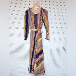 Stilife Pleated Long Sleeve Multicolor Dress